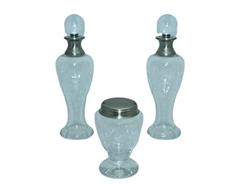 DRW Juego de tocador de Cristal Tallado y Plateado