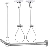 Shower Rod Ceiling Support Bracket 2-Pack – Anti-Sagging 304 Stainless Steel, 60' Adjustable Rust-Resistant, Fits Curved/L/U-Shaped Rods
