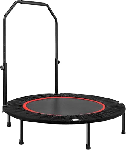 BREEZENEST Foldable Fitness Trampoline for Adults - Max 400lbs Capacity Steel Frame Exercise Rebounder with Adjustable Handrail Indoor Outdoor Mini Trampoline for Home Gym Workout (Black&Red 40)
