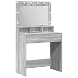 vidaXL Mesa de Tocador Moderna Espejo e Iluminación LED para Dormitorio Acabado Gris Sonoma Amplio Almacenamiento y Ensamblaje Sencillo Muebles para Maquillaje Aseo Vestidor Organizador Escritori