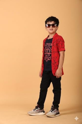 Image of Jam & Sugar Boys Cotton Printed T-Shirt with Attached Shrug Jacket - Half Sleeves