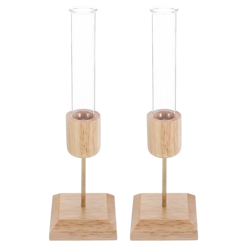 ABOOFAN Jarrón Hidropónico de Vidrio para Escritorio con Soporte de Madera Natural 2 Unidades Decoración de Plantas Acuáticas para Oficina y Hogar Estación de Propagación Visible para
