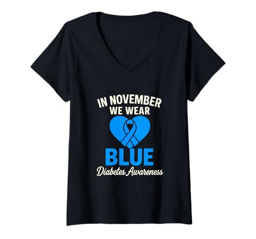 Femme in November We Ribbon Blue Type 1 Diabetes T1D Diabétique Mom T-Shirt avec Col en V