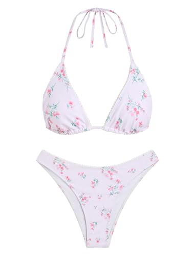 Image of ZAFUL Womens Halter Bikini Sets Triangle Bikinis High Cut Swimsuits 2 Piece Bathing Suits Sexy Swimwear