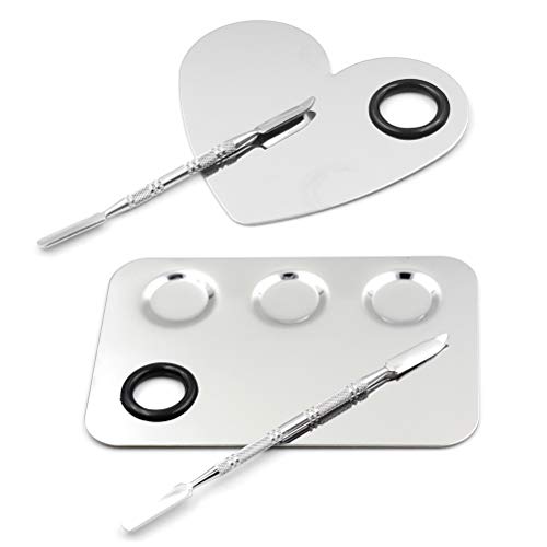 Haomian 2 Pack Various Shaped Stainless Steel Makeup Palette and Spatula Cosmetic Plate