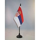 AZ FLAG Serbia Table Flag 4'' x 6'' - Serbian Desk Flag 15 x 10 cm - Black Plastic Stick and Base