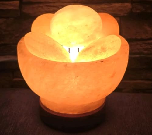 Image of Himalayan Salt Lamp Bowl Shape with Massage Stones, Handcrafted Natural Crystal Light, Decorative Ambient Glow, Wellness Home Table Lighting