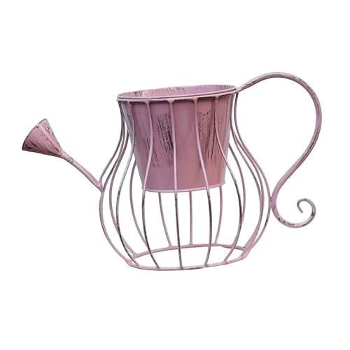 Pot de fleurs en forme d'arrosoir rose style champêtre pour table
