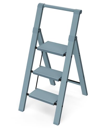 Taranta 3 Step Ladder,Aluminum Step Stool Foldable-Serene Blue