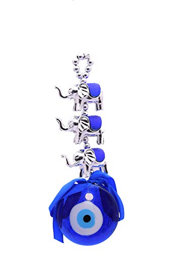 Image of Reiki Crystal 3 Elephant Wall Hanging Fengshui for Prosperity, Good Luck, Evil Eye Protection, Home, Office, Car, Door, Gift - Blue and Silver