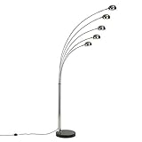 invicta INTERIOR Bogenlampe Five Lights 205cm Chrom mit schwarzem Marmorfuß E14 Lampe Bogenlampe Stehleuchte Leselampe