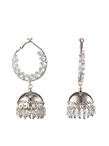 Women's Leaf-Cut AD Studded Hoop Jhumka Earrings