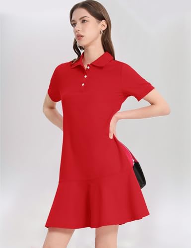 Image of Kissonic Women's Polo Dress Short Sleeve V Neck Ruffle Hem Casual Summer Golf Tennis Mini Shirt Dresses