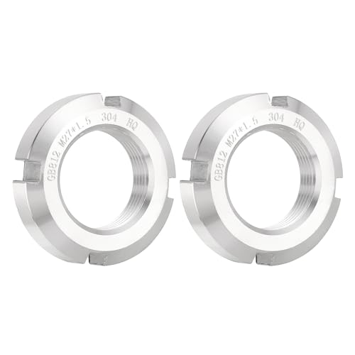 uxcell M27 x 1.5mm - 2Pcs Retaining Four-Slot Slotted Round Nuts - 304 Stainless Steel Round Lock Nut for Various Rolling Bearings, Industrial Field, Silver