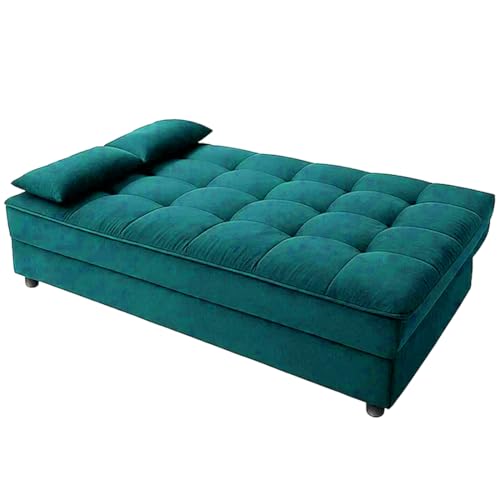 Image of FURNY Gaiety 3 Seater Fabric Sleeper Supersoft Sofa Cum Bed (Aqua Blue)
