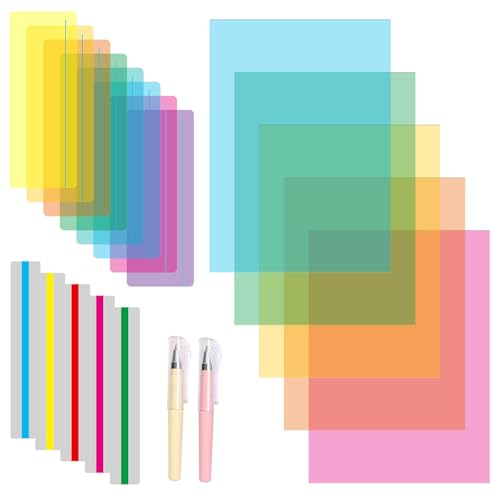 18PCS Dyslexia Coloured Overlays, Dyslexia Aids Overlays with 2 Pen for Reading Dyslexia, Highlight Strips Dyslexia Aids for Children Reduce Visual Stress
