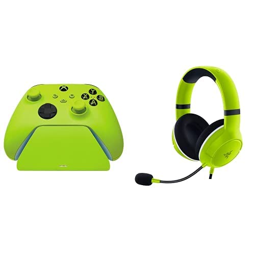 Razer Universal Quick Charging Stand + Kaira X Wired Headset Bundle For Xbox Series X|S, Xbox One: Perfectly Matches Xbox Wireless Controllers - Electric Volt (Controller Sold Separately) #TOP25