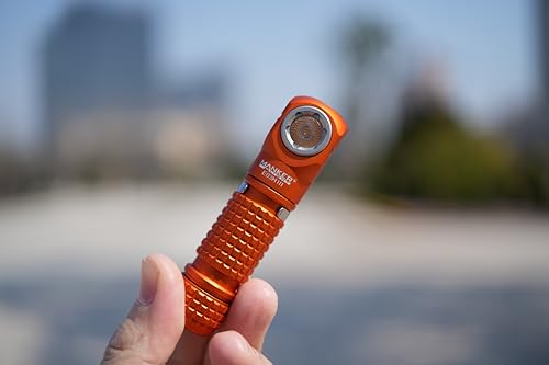 Image of Manker E03H III Rechargeable Headlamp Pocket Mini Flashlight with Clip - 90 Degree EDC Right Angle Flashlight with Headband and Magnet Tail (6500K Cool White, Orange)