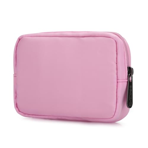 E-Tree Cute Small Makeup Bag, Cosmetic Toiletry Skin Care Make up Little Items Pouch for Purse,Zipper Mini Tech Charger Cable Electronic Organizer Case,Travel Accessories,Pink