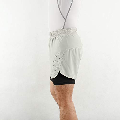 Lixada Men's 2-In-1 Running Shorts Quick Drying Breathable Active Training Exercise Jogging Cycling Shorts Grey #TOP22