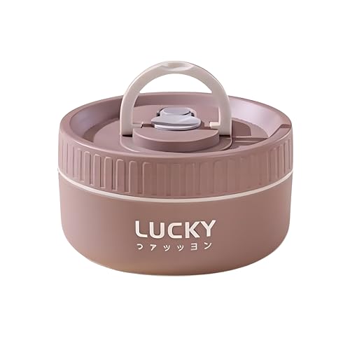 Ausenzup Stainless Steel Lunch Box, 3-Tier Insulated Bento Box Microwave Safe Soup Bowl for Adults, Thermal Food Container for Office Workers (Brown, 1pcs, 400ml)