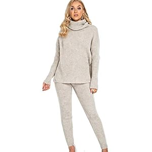 Crazy Girls New Ladies Chunky Knitted High Roll Neck Tops Women Winter Knitted Loungewear 2 Piece Set Tracksuit Leisure