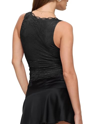 SAUNGKUAI Women's Sexy V Neck Sleeveless Tops Lace Trendy Double Lined Going Out Shirts Blouse3