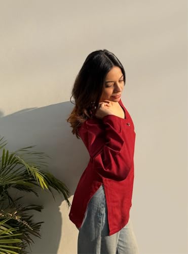 Image of ANNI Designer Short Kurti for Women Solid Design | V Neck Full Sleeve Kurti Tops for Women | Stylish Kurtis & Short Kurtis for Woman | Casual Kurti with Jeans | Kurtas for Woman