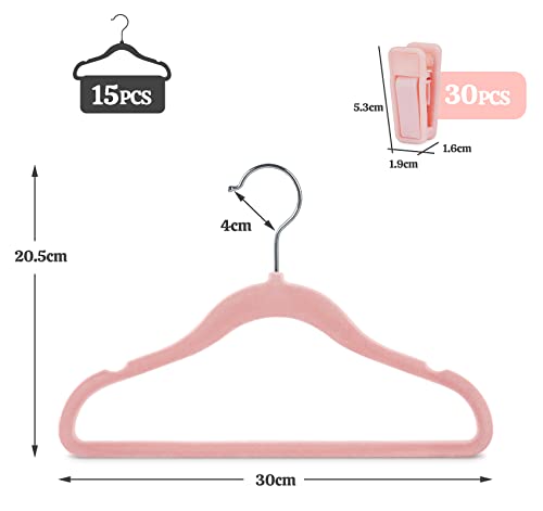 HOUISM Baby Hangers Velvet Pink with 30 Finger Clips - Image 3