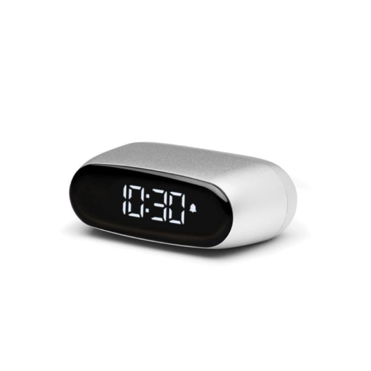 Lexon MINUT Kompakter Mini-Wecker mit VA-LCD-Display, Pure Black, Touch-Steuerung, Snooze-Funktion und Hintergrundbeleuchtung, wiederaufladbarer Akku, Aluminium