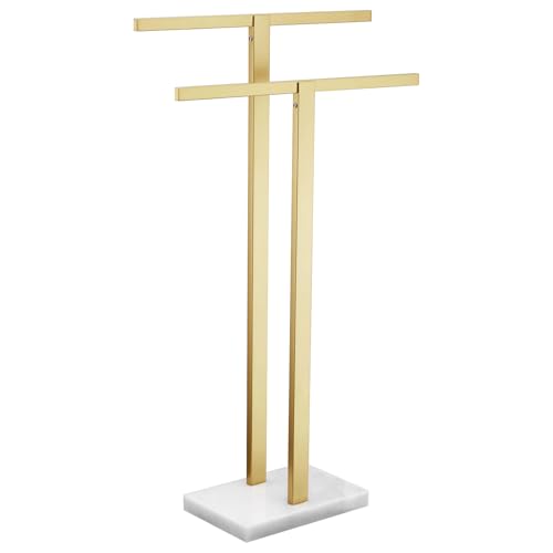 KOKOSIRI Bathroom Towel Rack 2-Tier Standing Towel Bars with Marble Base, Stainless Steel Freestanding Towels Holder, Thicken Steady Design, Brushed Gold THS0003-BG by KOKOSIRI - Used condition - US$58.39