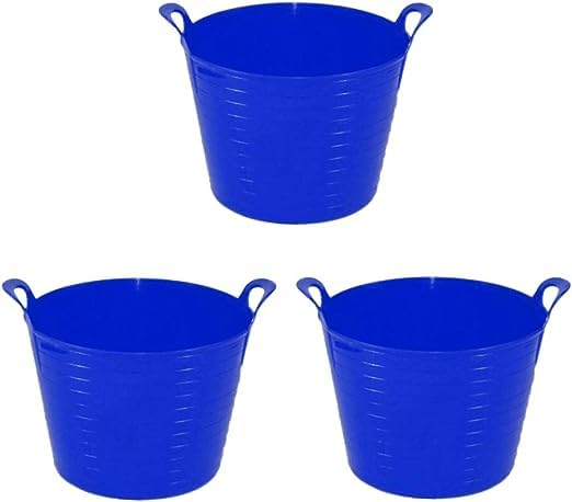 3 x 26 Litre Flexi Tub Garden Home Flexible Colour Storage Container Bucket Polyethylene Flex Tub- MADE IN U.K (Blue)