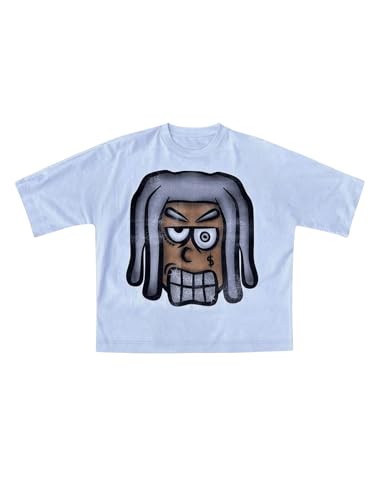 VIPWOLF Men's Cartoon Graphic Tee Shirts Y2K Short Sleeve Crew Neck Summer T-Shirt White Cartoon Printed Medium