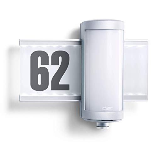 Preisvergleich Produktbild Steinel Außenleuchte L 625 Hausnummer beleuchtet LED Wandleuchte mit 360° Bewegungsmelder, Aluminium, 10 W, Silber [Energieklasse A++]