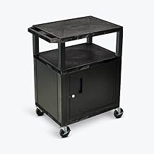 LUXOR WT34C2E 34 "H AV Cart - 3 رفوف الكابينة أرجل سوداء كهربائية، 4" سايلنت رول، عجلات كاملة الدوران للخدمة الشاقة، فرامل قفل، تخزين متعدد الأغراض لجهاز عرض الفيديو، قائمة UL بثلاثة منافذ
