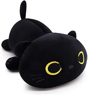 Yamepuia Cute Cat Plush Pillow Toys, 20CM Kawaii Cat Stuffed Animals Black Cat Plushie, Soft Stuffed Cat Doll Pillow Christmas Plush Gift for Kids