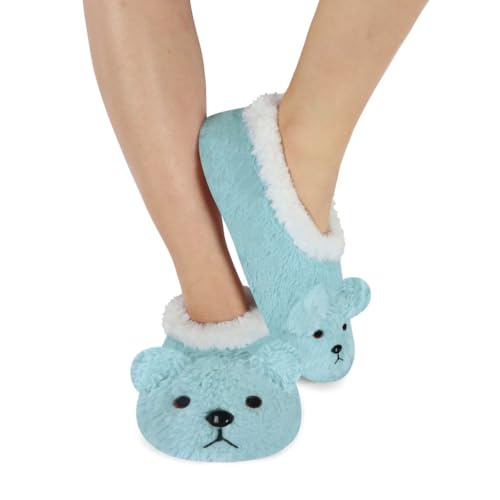 Image of Snoozies Slipper Socks Animal Furry - Cozy, Foldable Slippers for Women, Non Slip Socks for Travel & Indoors