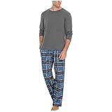Herren Schlafanzug Lang-Pyjama-Set Zweiteiliger-Nachtwäsche Hausanzug: Langarm Oberteil Und Karierte Schlafanzughose Loungewear Sleepwear