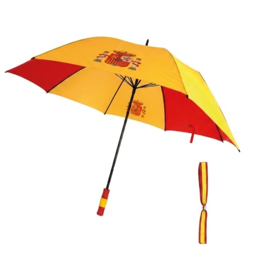 Genérico Paraguas de España Grande y Resistente con Escudo Constitucional 130cm + Regalo pulsera españa, Paraguas Largo con Mango de Espuma Rojigualda, Apertura Automática - UNISEX