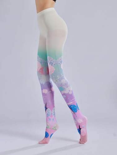 Image of Sahabowi Women's Sheer Tights, Digital Print Designs Stockings