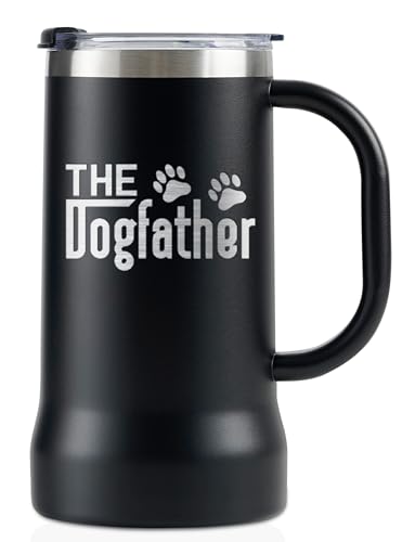 Onebttl Dog Dad Gifts for Men, Dog Lover, Dog Onwer, Stainless Steel Beer Stein Tumbler, 24oz Beer Mug with Lid, Black