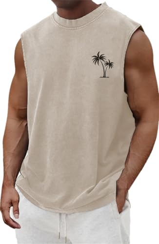 Mens Vintage Tank Tops Casual Summer Beach Vacation Hawaiian Graphic Muscle Gym Palm Tree Sleeveless Tee Shirts
