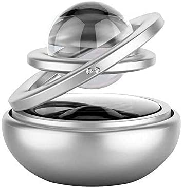 Solar Powered Car Air Freshener - Luxury Car Accessories | Interstellar Suspension Double Ring | Aromatherapy -(Silver)