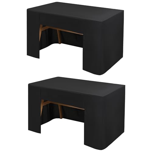 FXKS 2 Pack Black Fitted Tablecloth, Open Back Fitted Table Cloths for 4 Foot Rectangle Tables, Washable Polyester Fabric Table Cover for Party,Wedding, Banquet, Craft Show and Trade Show(48