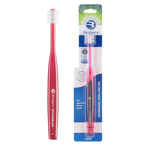 Brilliant Oral Care Adult Toothbrush with Soft Bristles Round Head and All-Around Clean for Teeth and Gums Red 1 Pack
