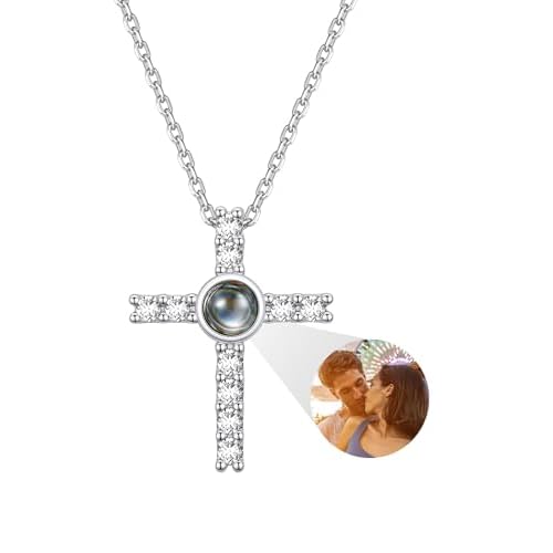 Custom4U Personalized Picture Cross Necklace for Women Custom Projection Photo Necklace with Picture Inside Customized Faith Jewelry Mother's Day Birt