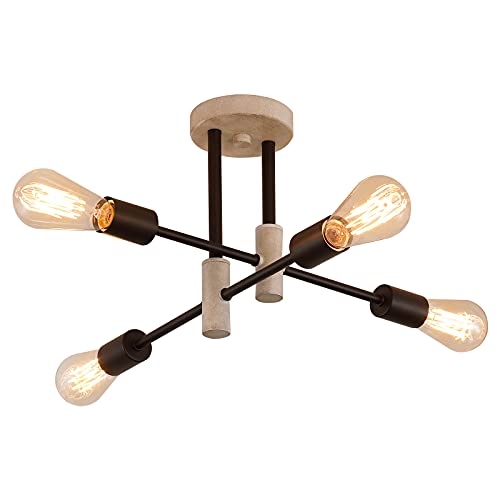 Meixisue Farmhouse Ceiling Light Fixtures,Oak+Black,4-Lights Rustic Vintage Metal Sputnik Chandelier For Bedroom Living Room Dining Room Kitchen Entryway Hallway Office Ul Listed #TOP7