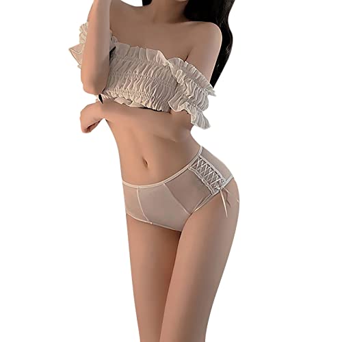 Mujeres Sexy Bragas Medianoche Escritura Cruz Correa Pajarita Ropa Interior Señoras Conjunto De Ropa Interior Con Grueso, Blanco, M