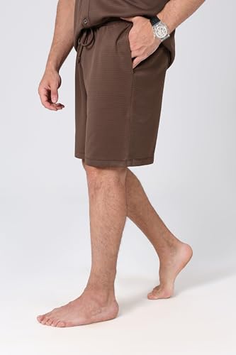 ALiVE Men's Pacific Short Sleeve Shirt with Shorts Linen Set, Size M - Brown