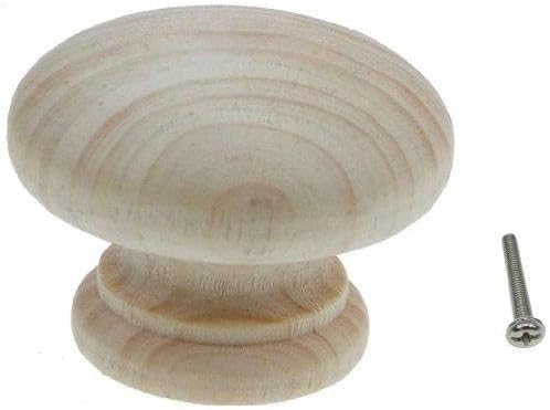 Unlacquered PINE Wood Wooden Kitchen Cabinet Pull Knob Knobs Handle w/ 30mm Bolt & Insert (50 mm Knob)
